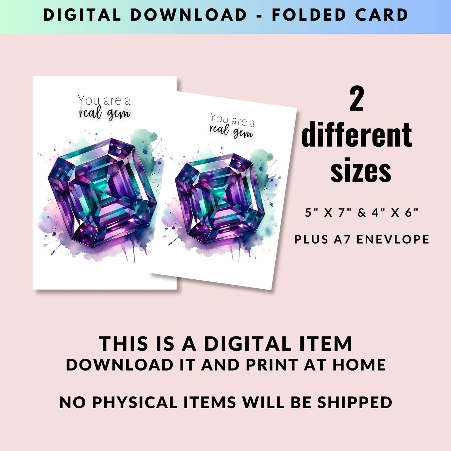 You are a real Gem | Watercolor Asscher Alexandrite Greeting Card