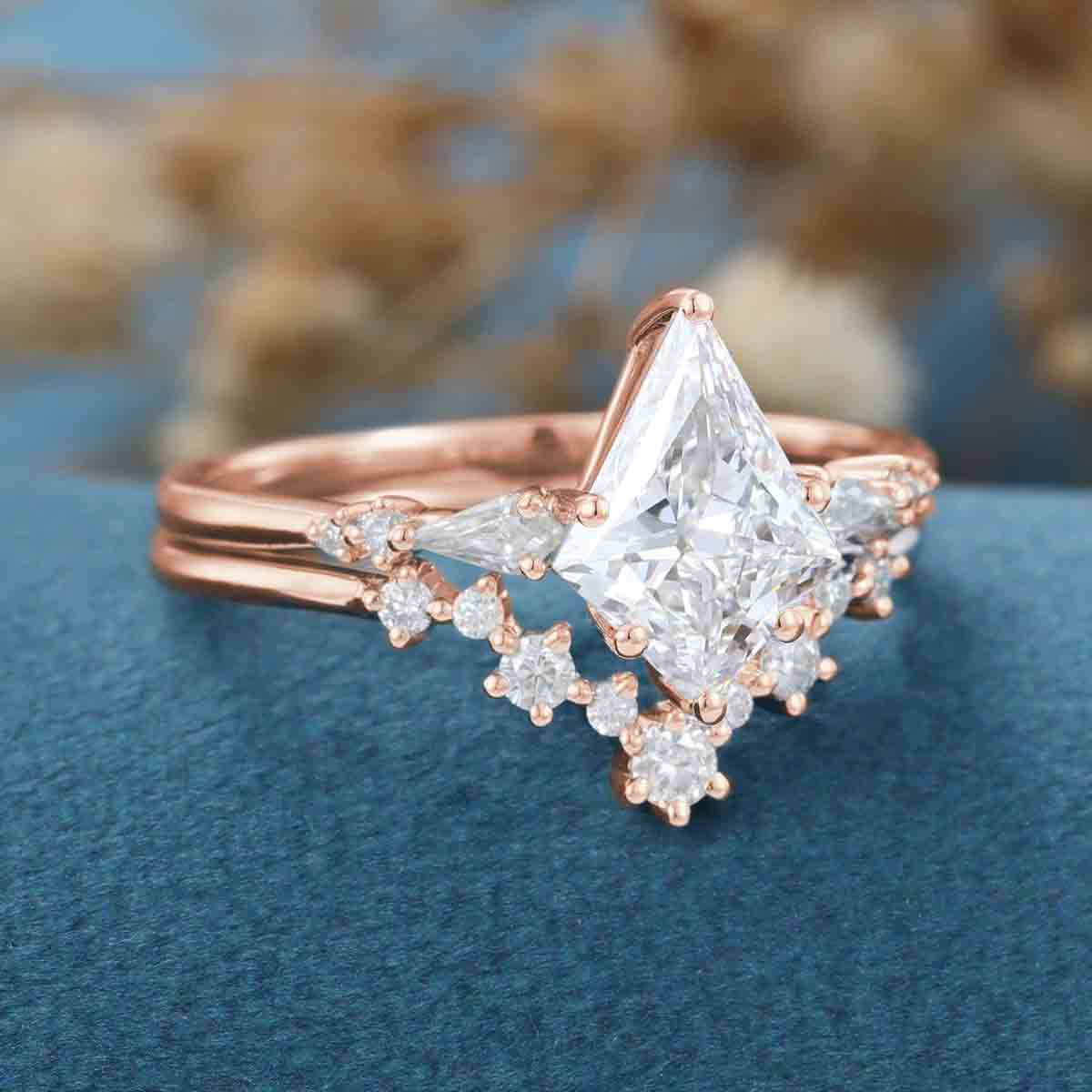 1.0CT~5.0CT Kite cut Lab Grown Diamond Engagement Ring Set