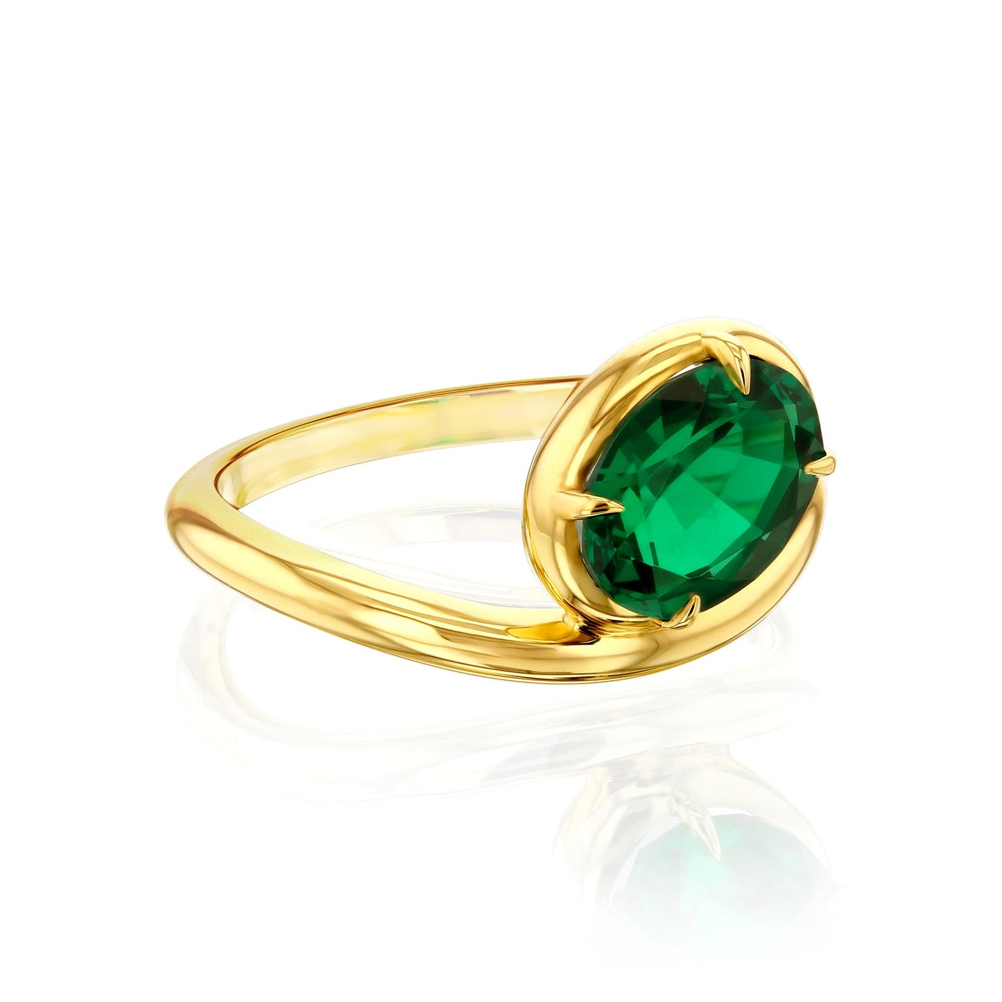 1.7 Carat Lab Grown Green Emerald Collet Sage Ring