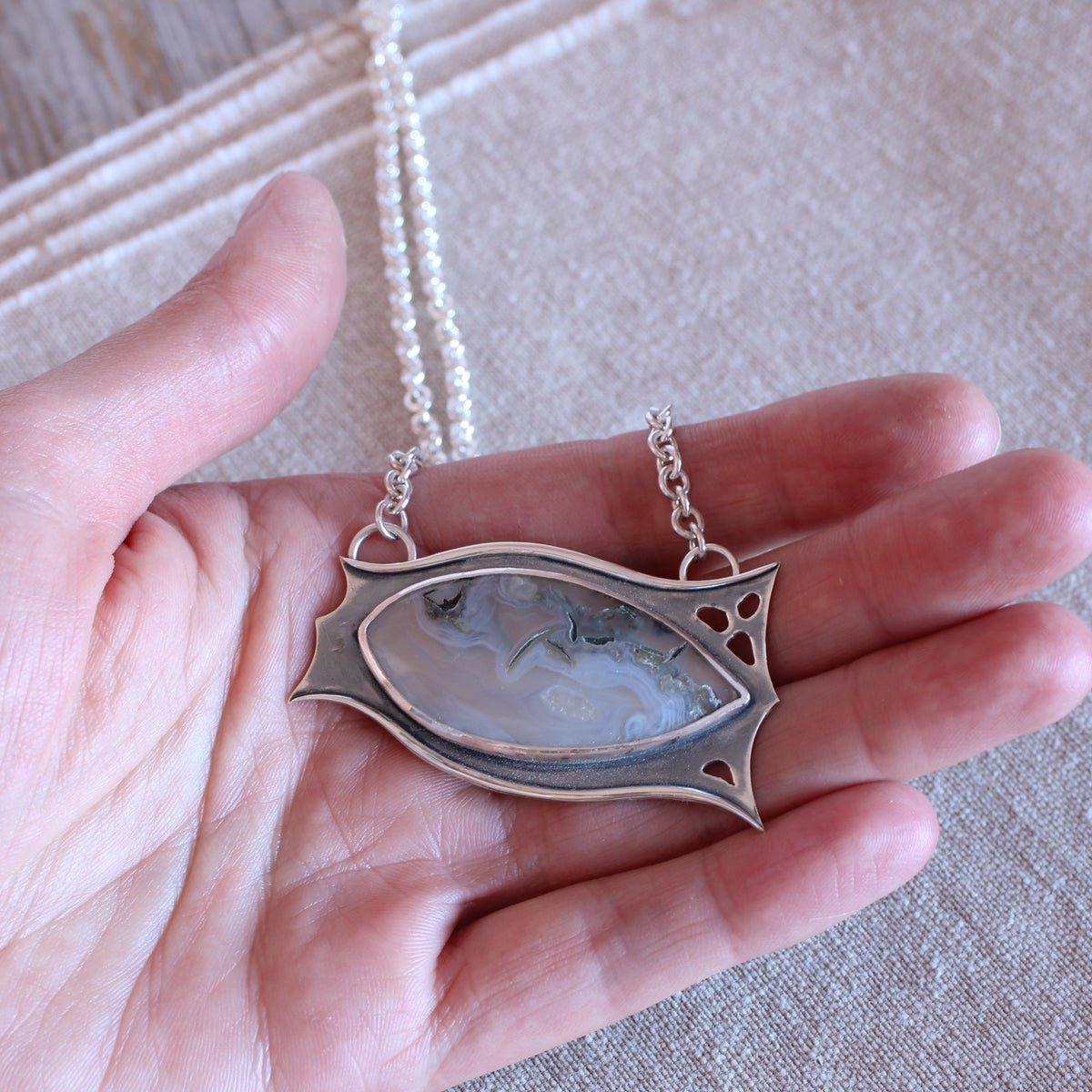 Moss Agate waves pendant - Limited Edition No.140