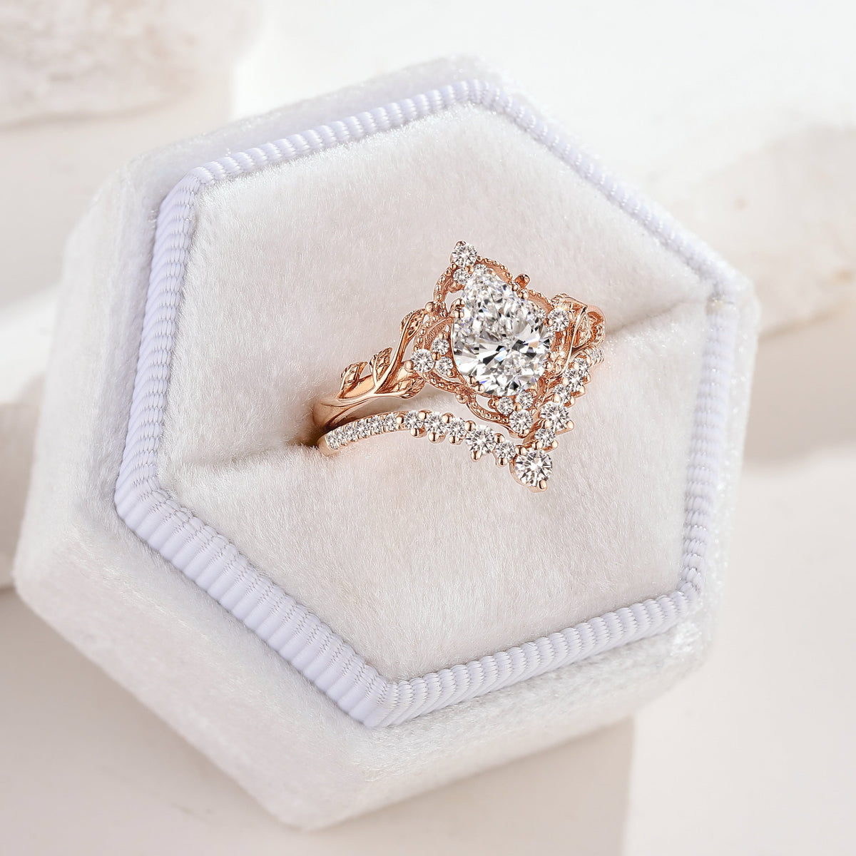 Pear Cut Lab Created Diamond Nature Inspired Leaf Engagement Ring Set 2pcs