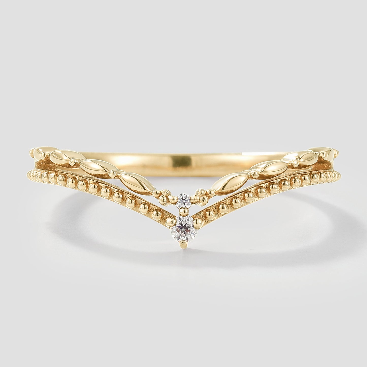 Curved V Shaped Moissanite Stackable Wedding Band