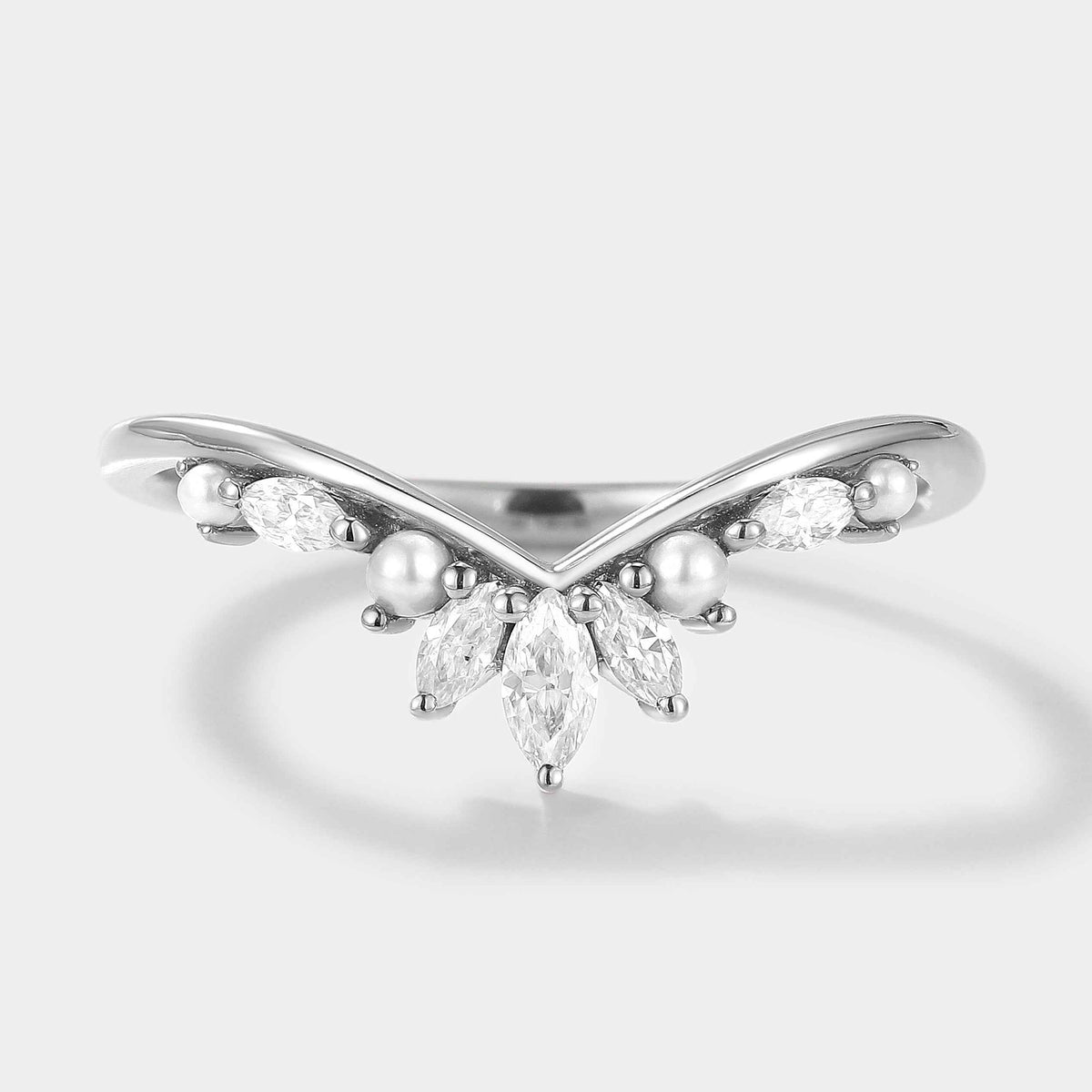 Curved Moissanite Pearl Stackable Wedding Band