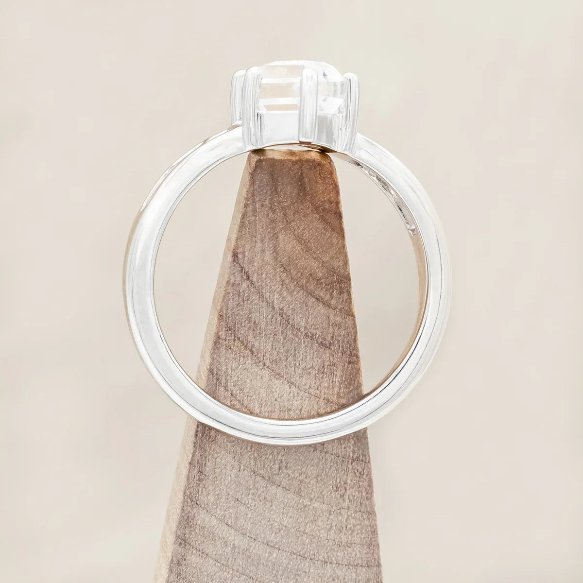 "Freya" - Love Bind Rune Engagement Ring With Elongated Hexagon Portrait Cut White Quartz - 14K White Gold - Size 7