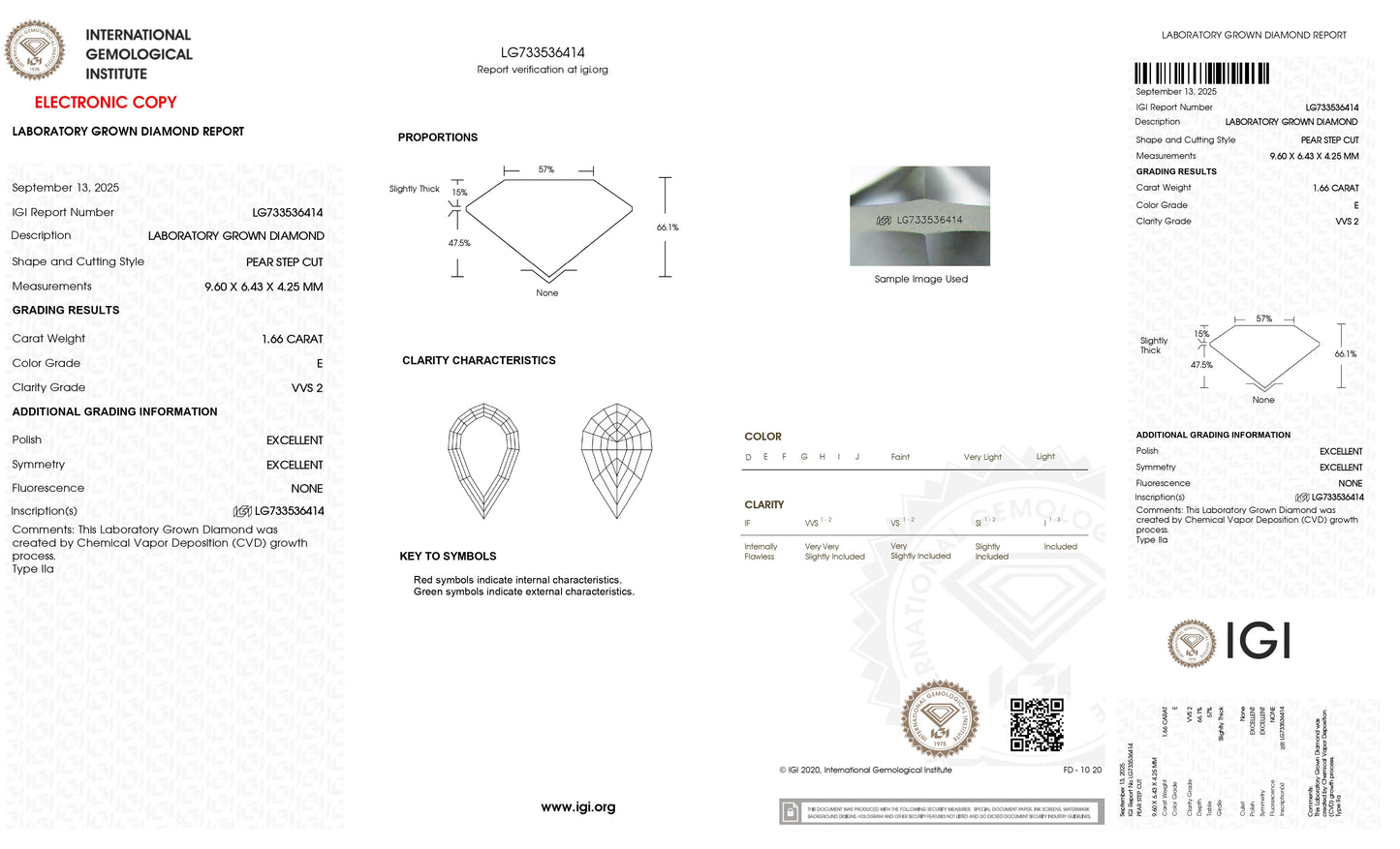 1.66ct | E/VVS2 Pear Shape Step Cut Lab Diamond (IGI)