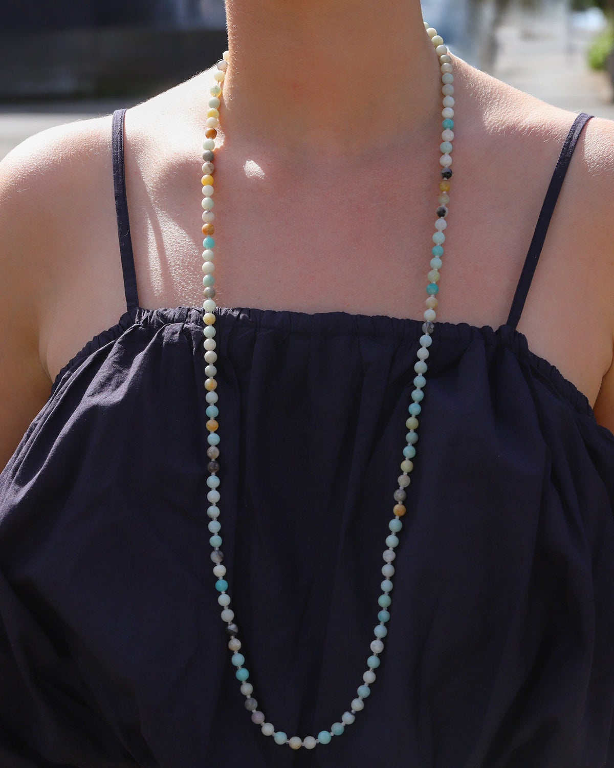 Multi Amazonite Extra Long Beaded Necklace | 6mm