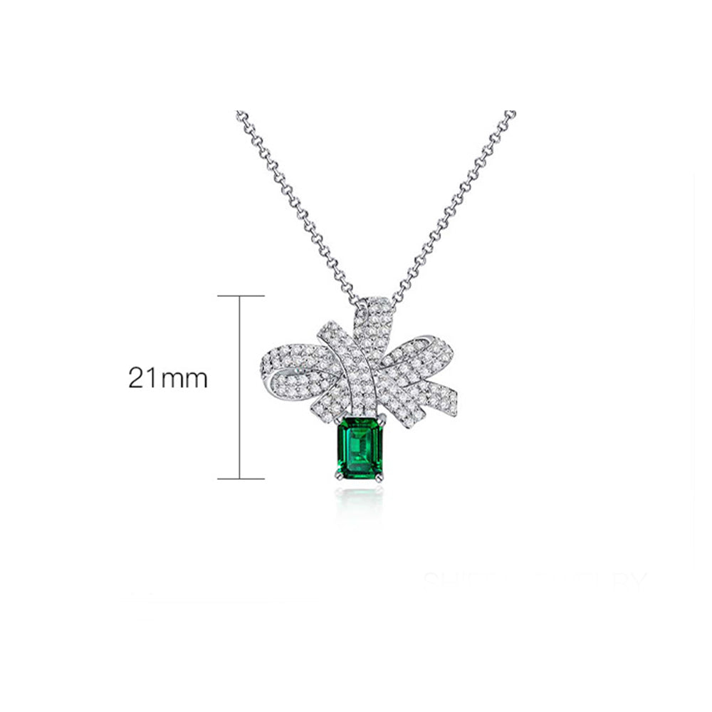 Lab Emerald Bow Sterling Silver Necklace Pendant