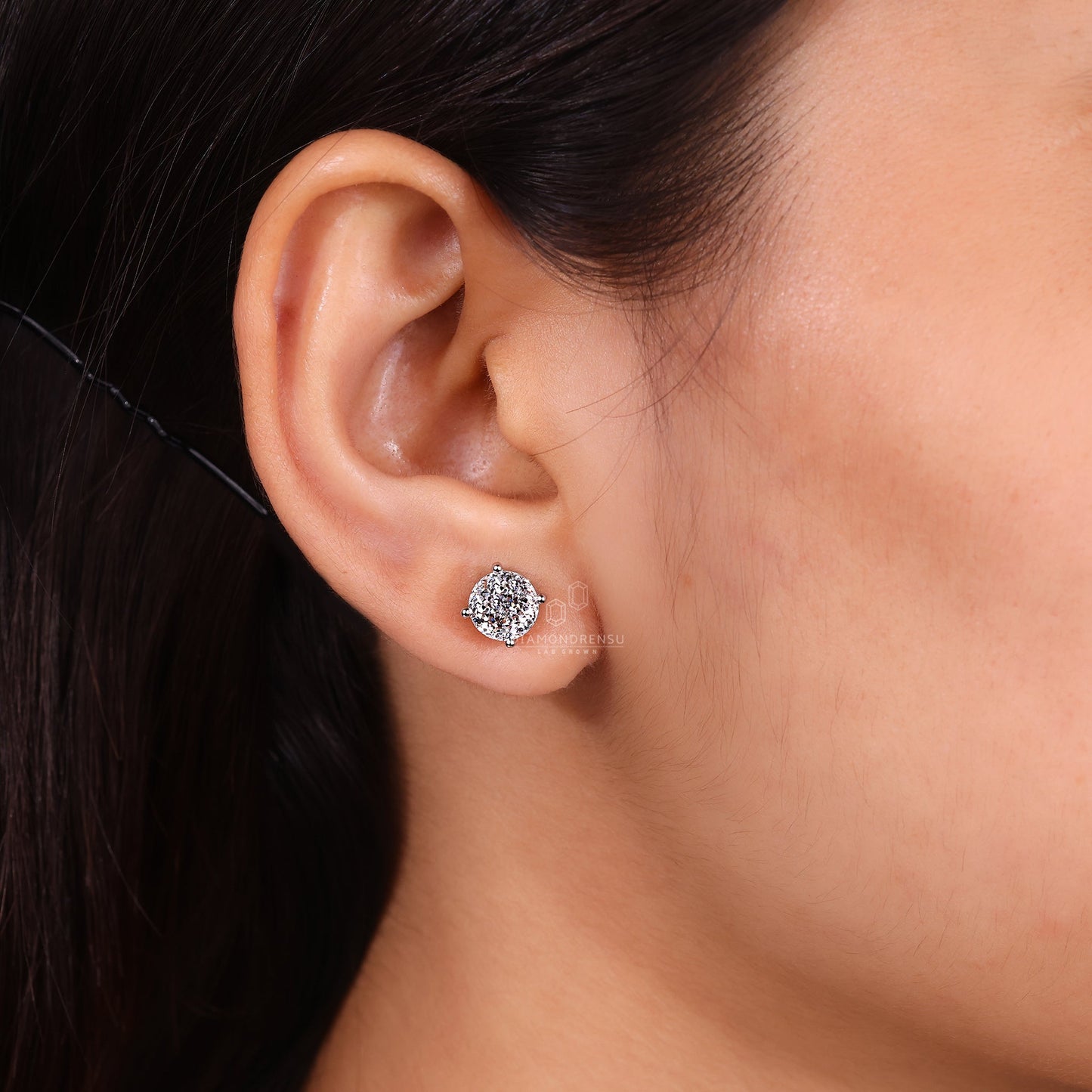 Stud Portuguese Cut Diamond Earrings in Screw Back