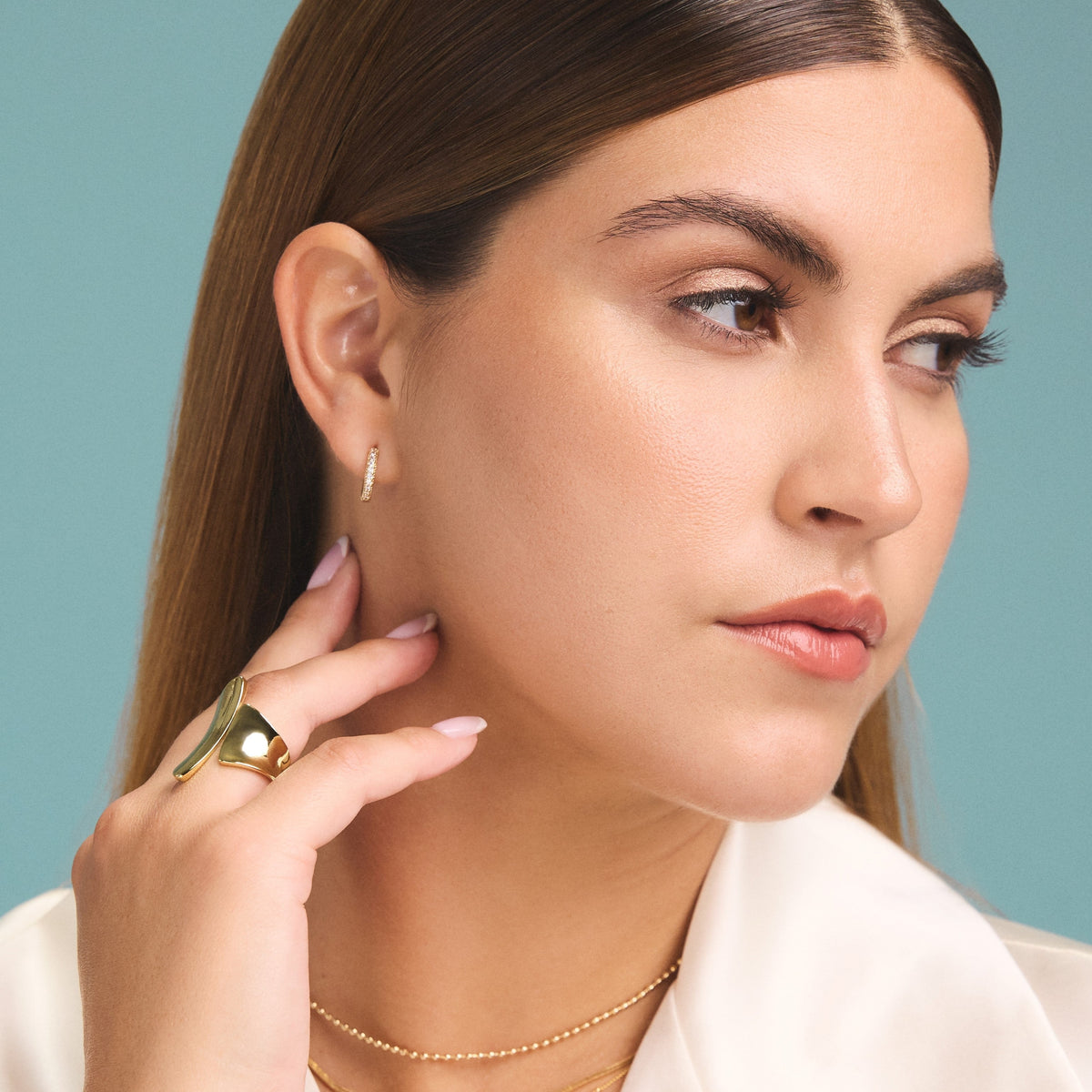 Lauren Shiny & Gold Huggie Hoop Earrings