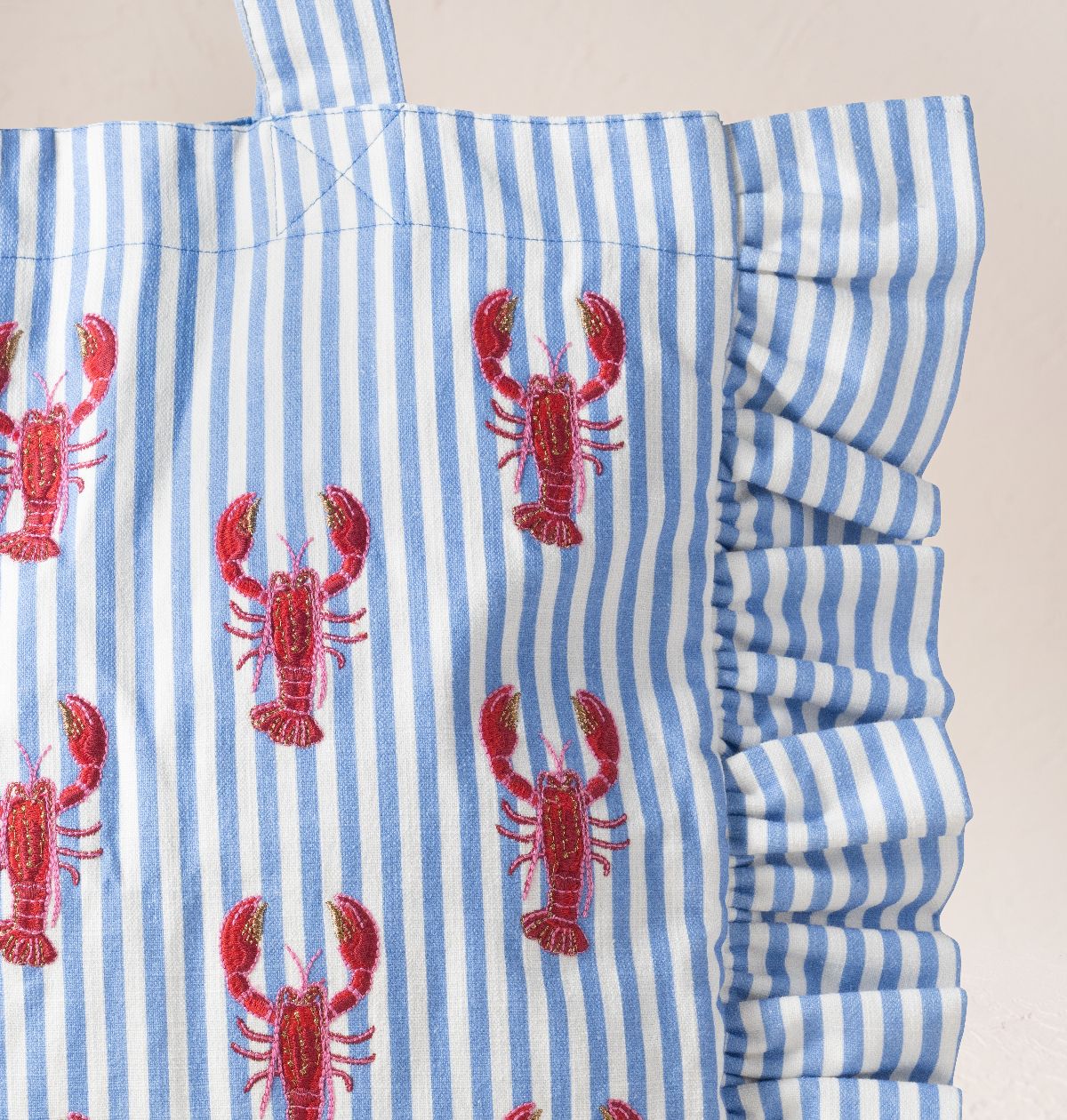 Lobster Stripe Canvas Printed Frill Tote