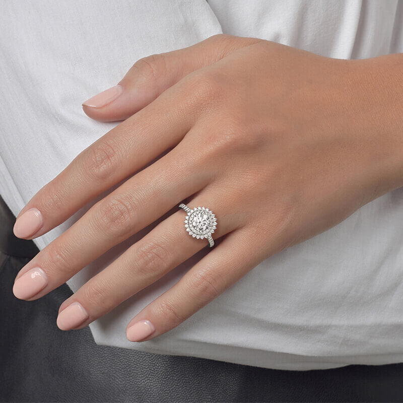 Luxury Double Halo Moissanite Pave Engagement Ring