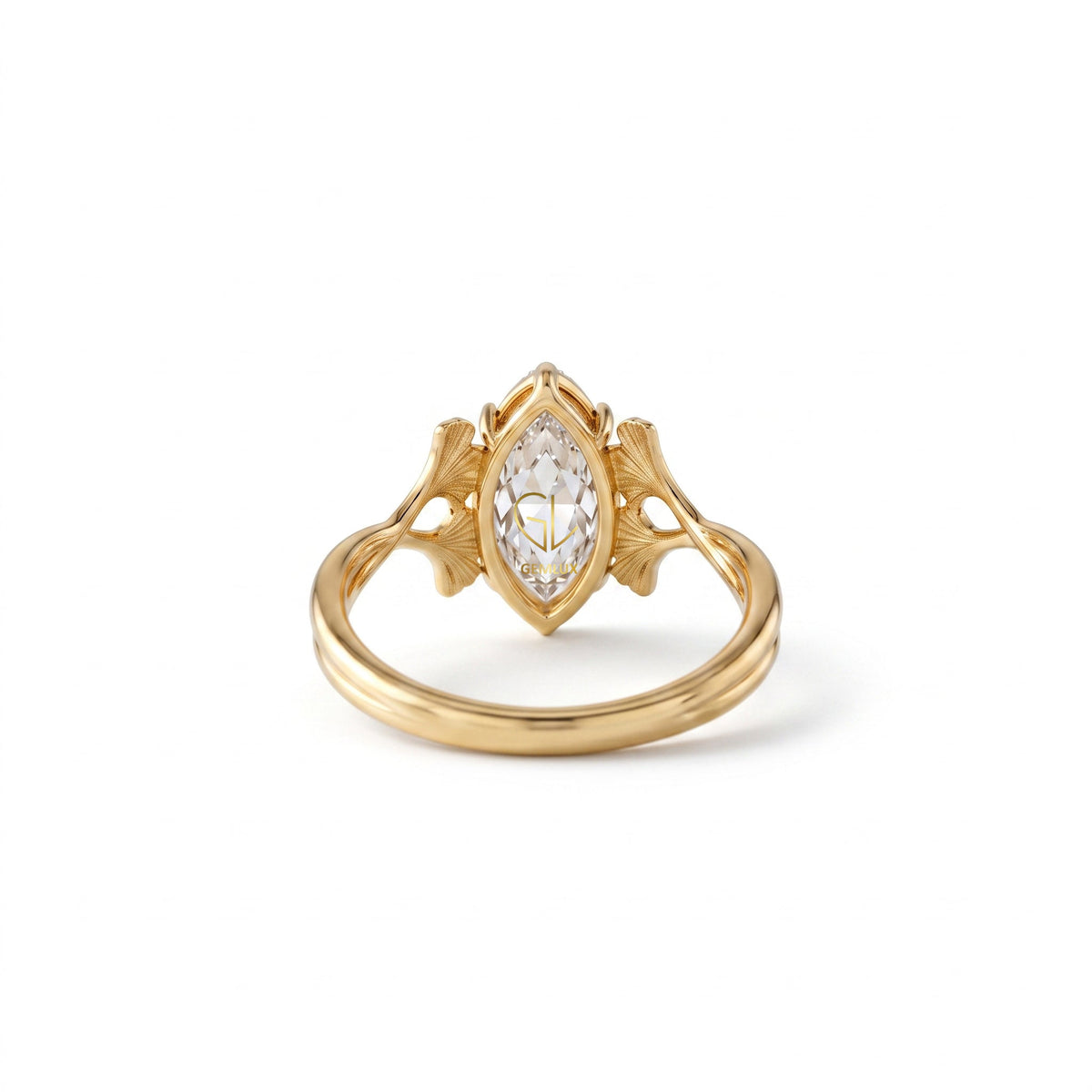 Luxury Lab Grown Marquise Cut Diamond Ginkgo Leaf Engagement Ring