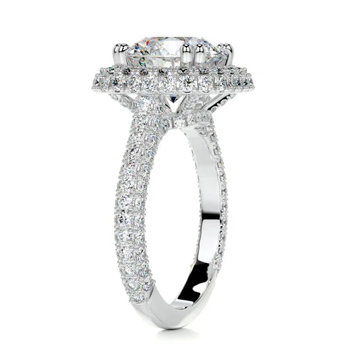 Refined Solarii Moissanite 3.0ct Round Cut 925 Sterling Pave Engagement Ring