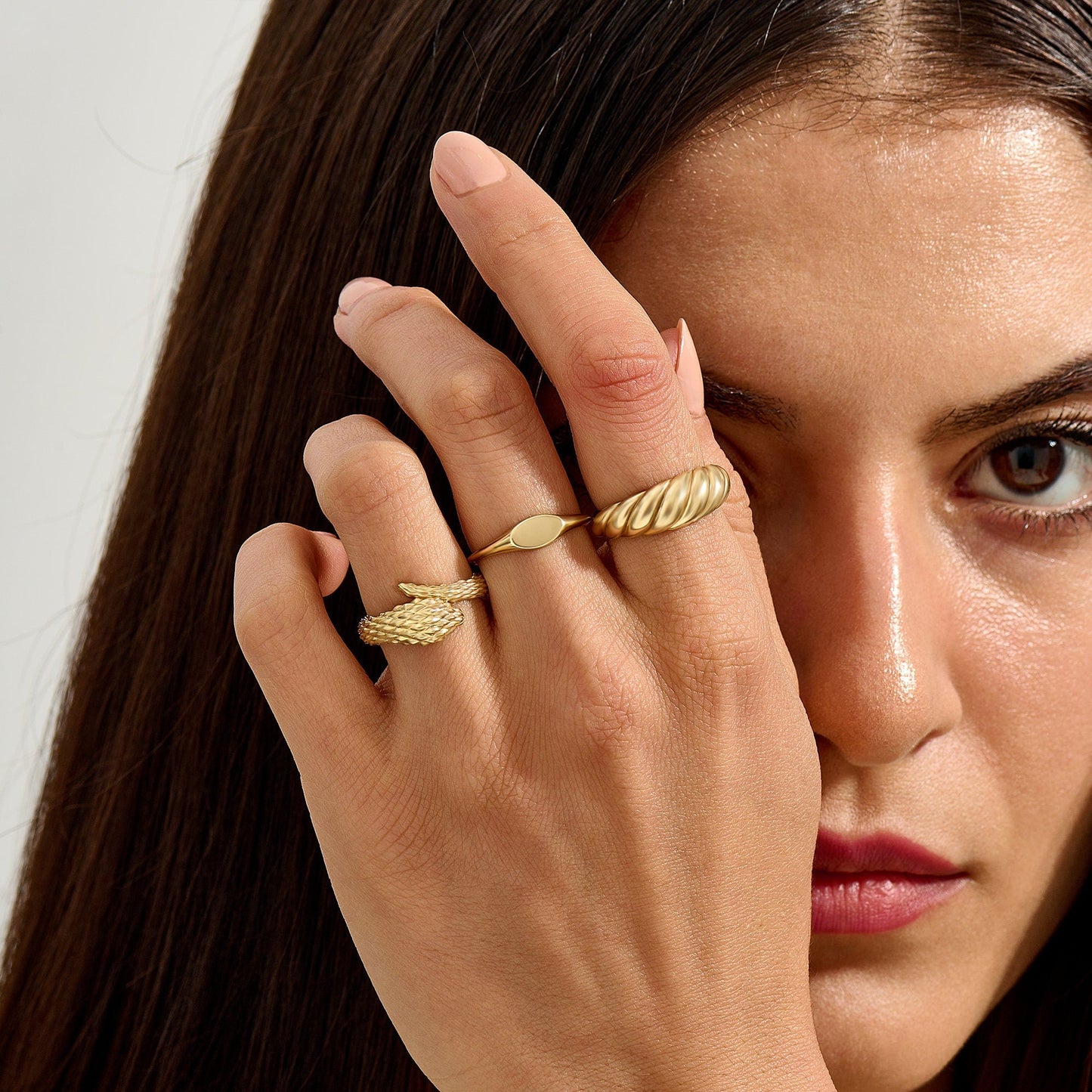 14K Solid Gold Shrimp Croissant Dome Ring – Chunky Twisted Rope Statement Band