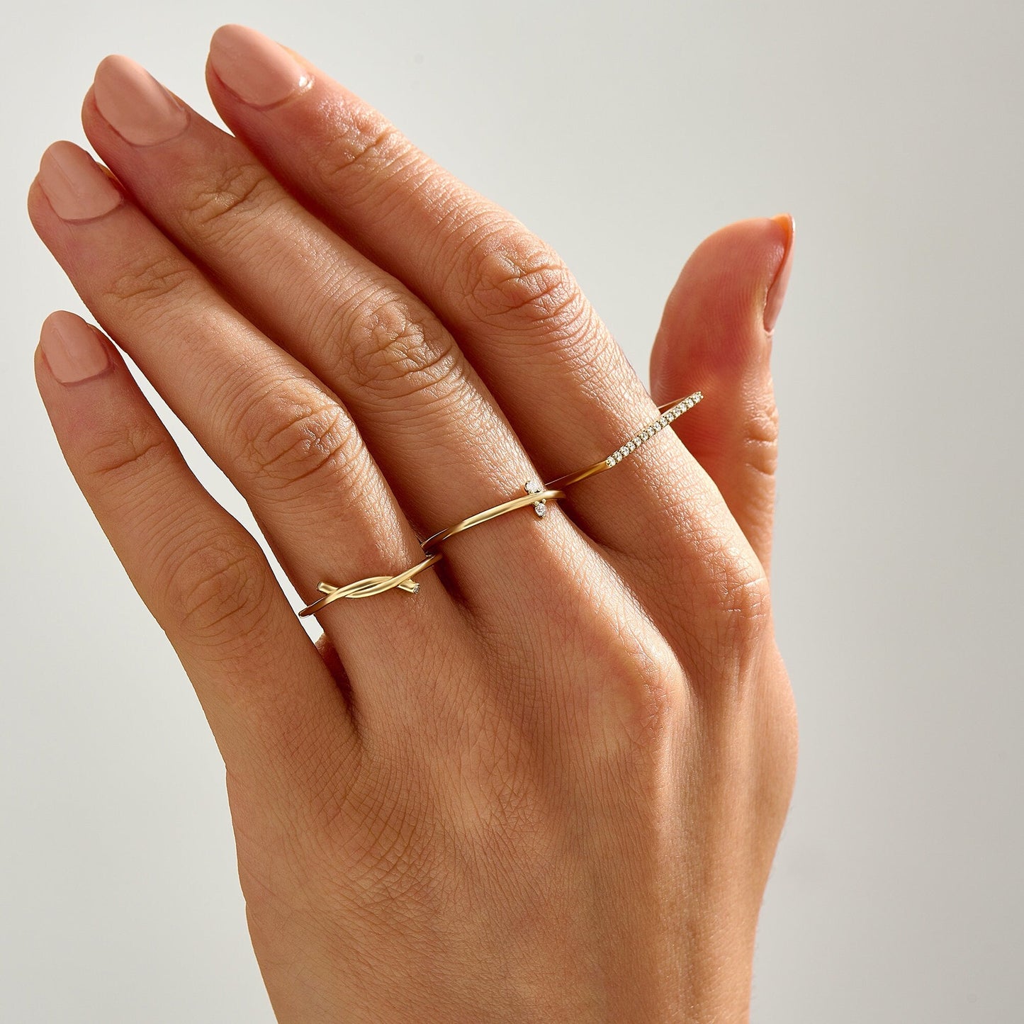 14k Solid Gold Diamond Flat Bar Ring, Dainty Fine Gold Jewelry, Pave Thin Stacking Band for Women, Minimalist Line Pointer Finger Ring