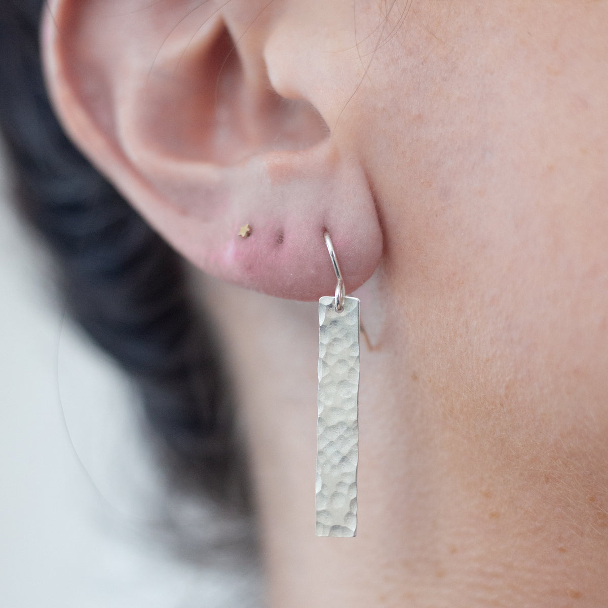 Sterling Silver Hammered Bar Earrings