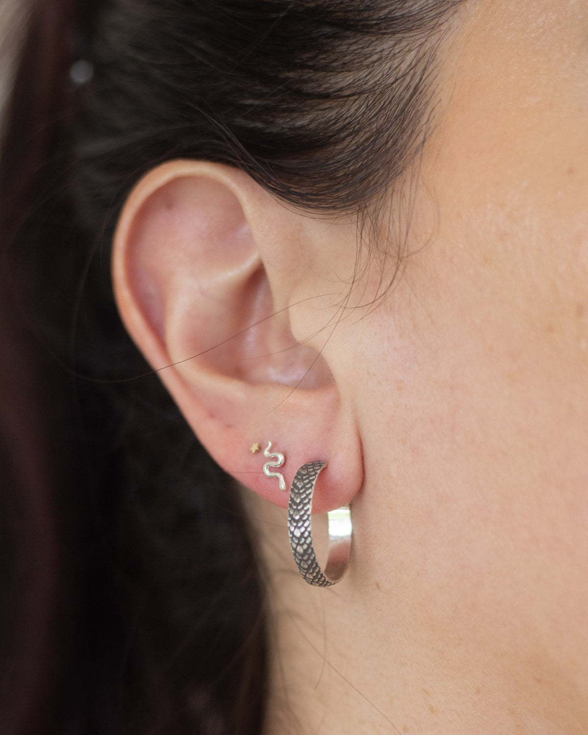 Sterling Silver Hoop Earrings with Oxidized texture