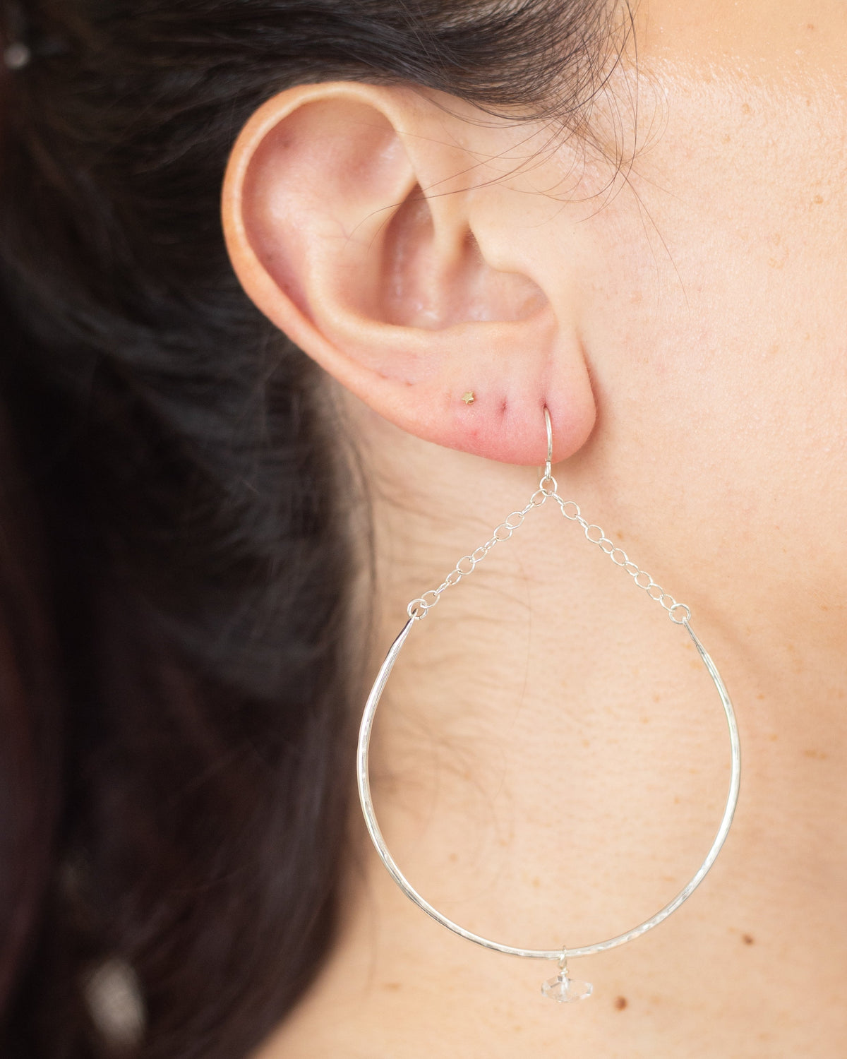 Sterling Silver Hammered Crescent and Gemstone Earrings