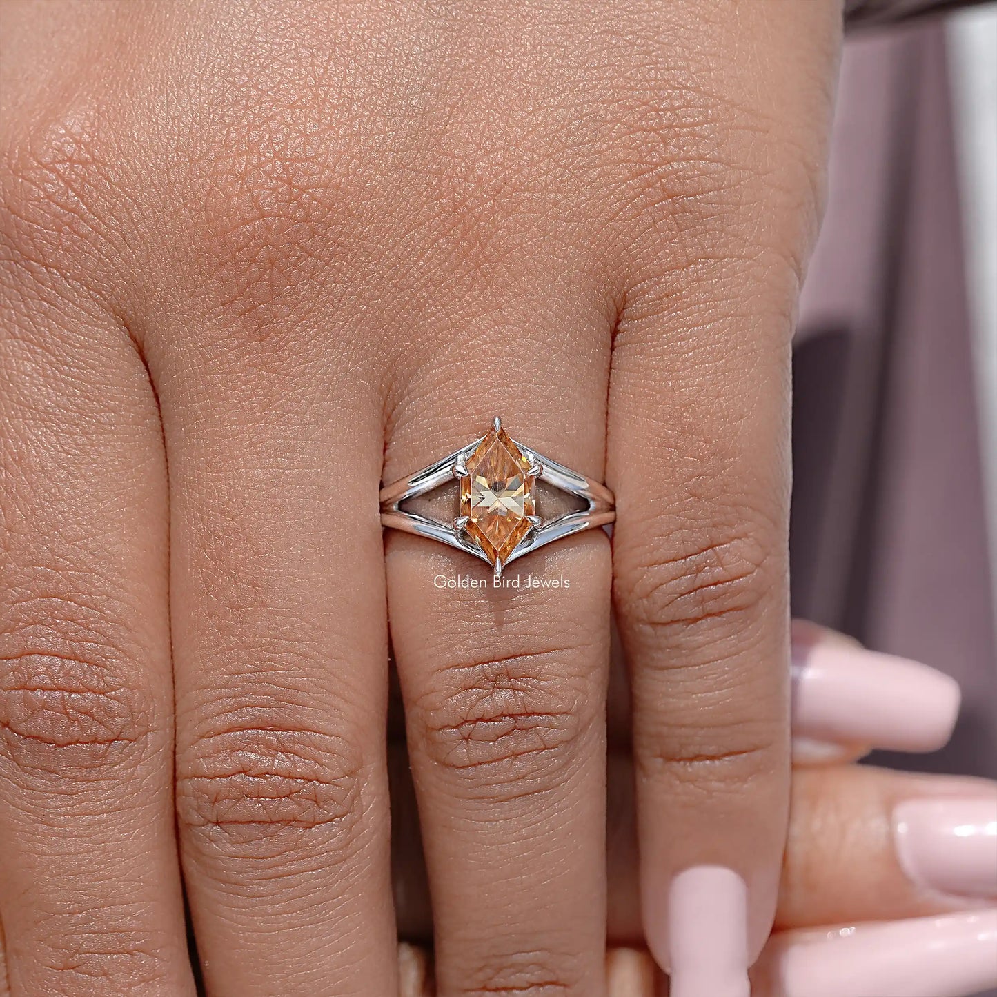 Dutch Marquise Moissanite Spilt Shank Wedding Ring