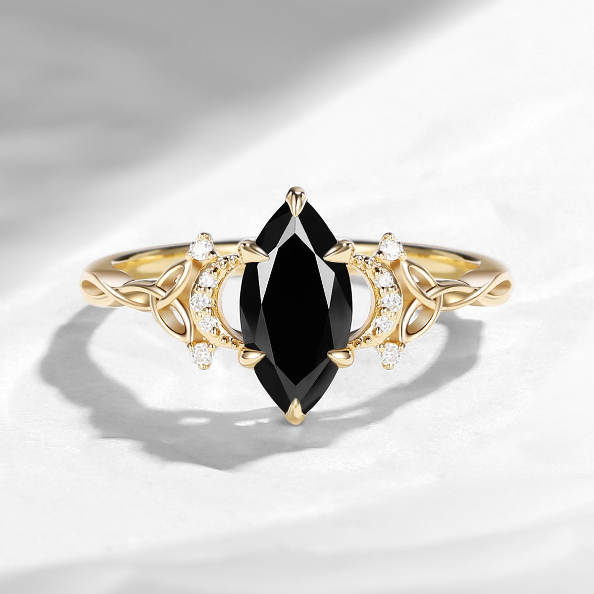 Celtic Moon - Marquise Black Moissanite Twist Engagement Ring