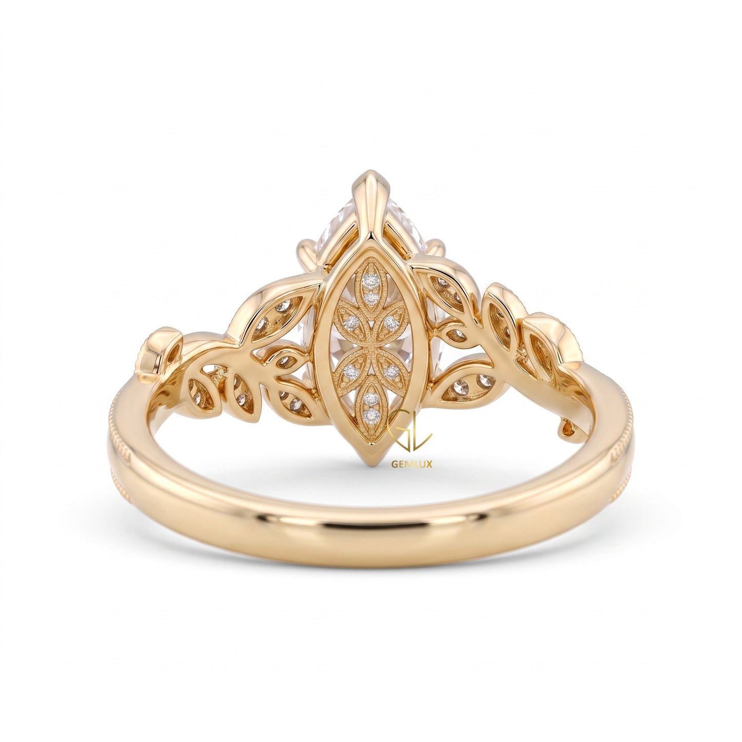 Marquise Cut Lab Grown Diamond Leaf Vine Engagement Nature Inspired Ring