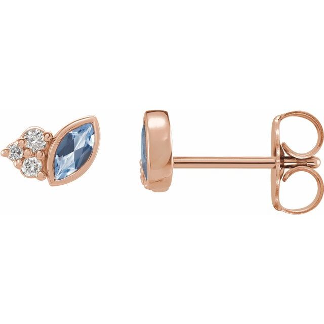Marquise Aquamarine & Diamond Cluster Gold or Platinum Leaf Stud Earrings