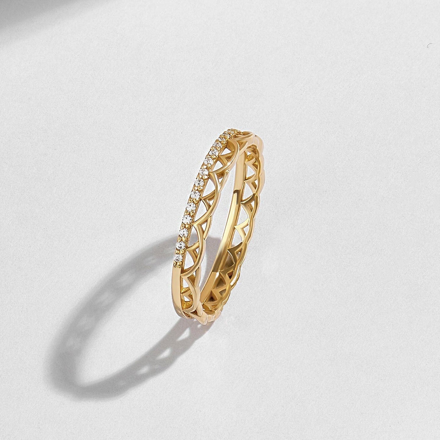 Bridal Celtic Ring: 14K Gold Pave Diamond Knot Band – Unique Wedding Jewelry