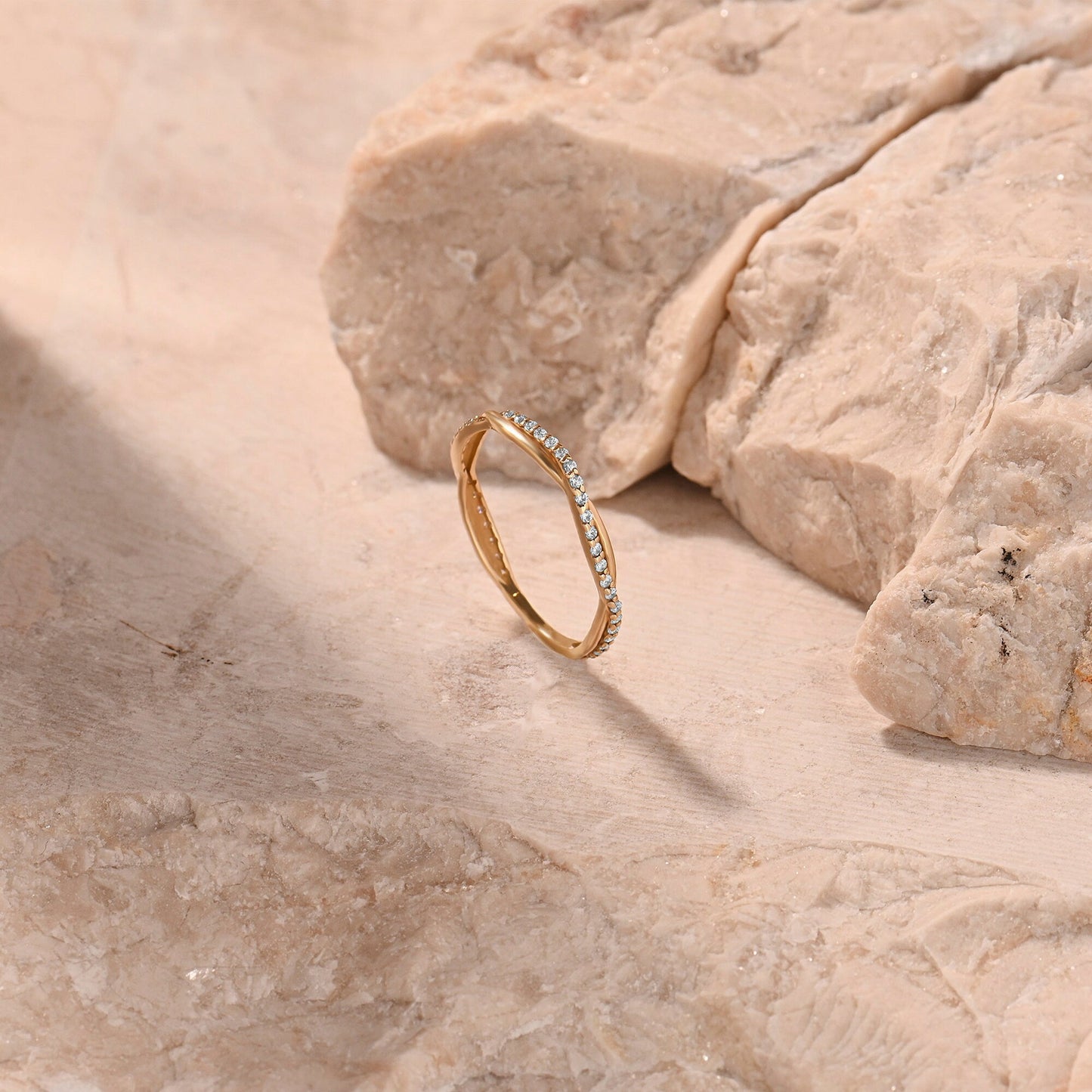 Solid Gold Twisted Diamond Wedding Band | Pave Half Eternity Bridal Ring for Women | Timeless Bridal Gift for Her