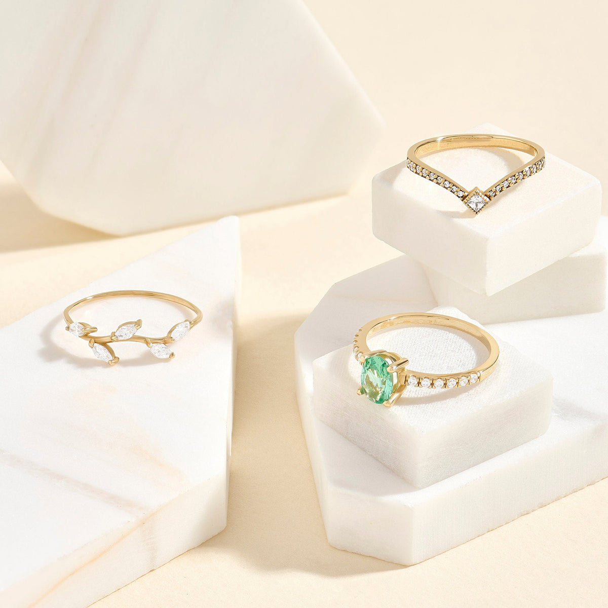 Marquise Diamond Leaf Ring – 14k Solid Gold Vine Floral Band | Nature-Inspired Stackable Wedding Ring for Women