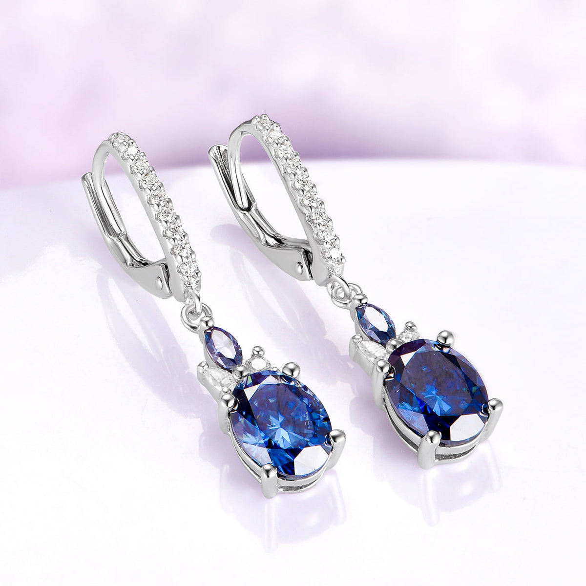 Midnight Blue Moissanite Drop Earrings in Sterling Silver