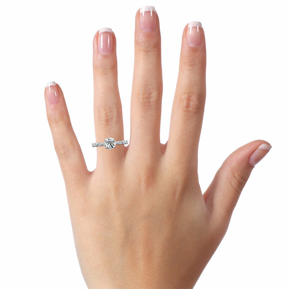 Milgrain Marquise And Dot Moissanite Engagement Ring