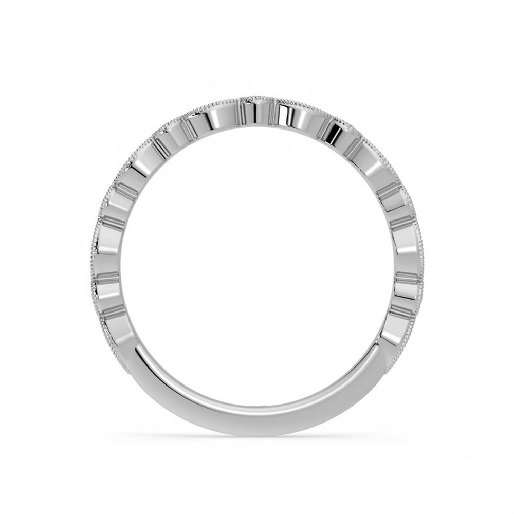 Milgrain Marquise and Dot Moissanite Half Eternity Wedding Band Ring In Sterling Silver