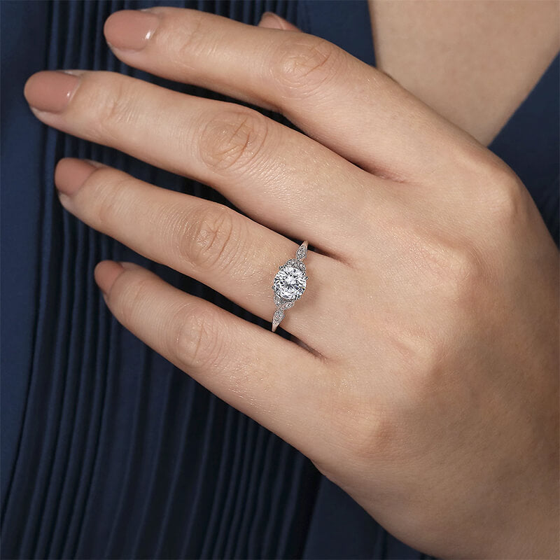 Milgrained Vine Leaf Moissanite Engagement Ring