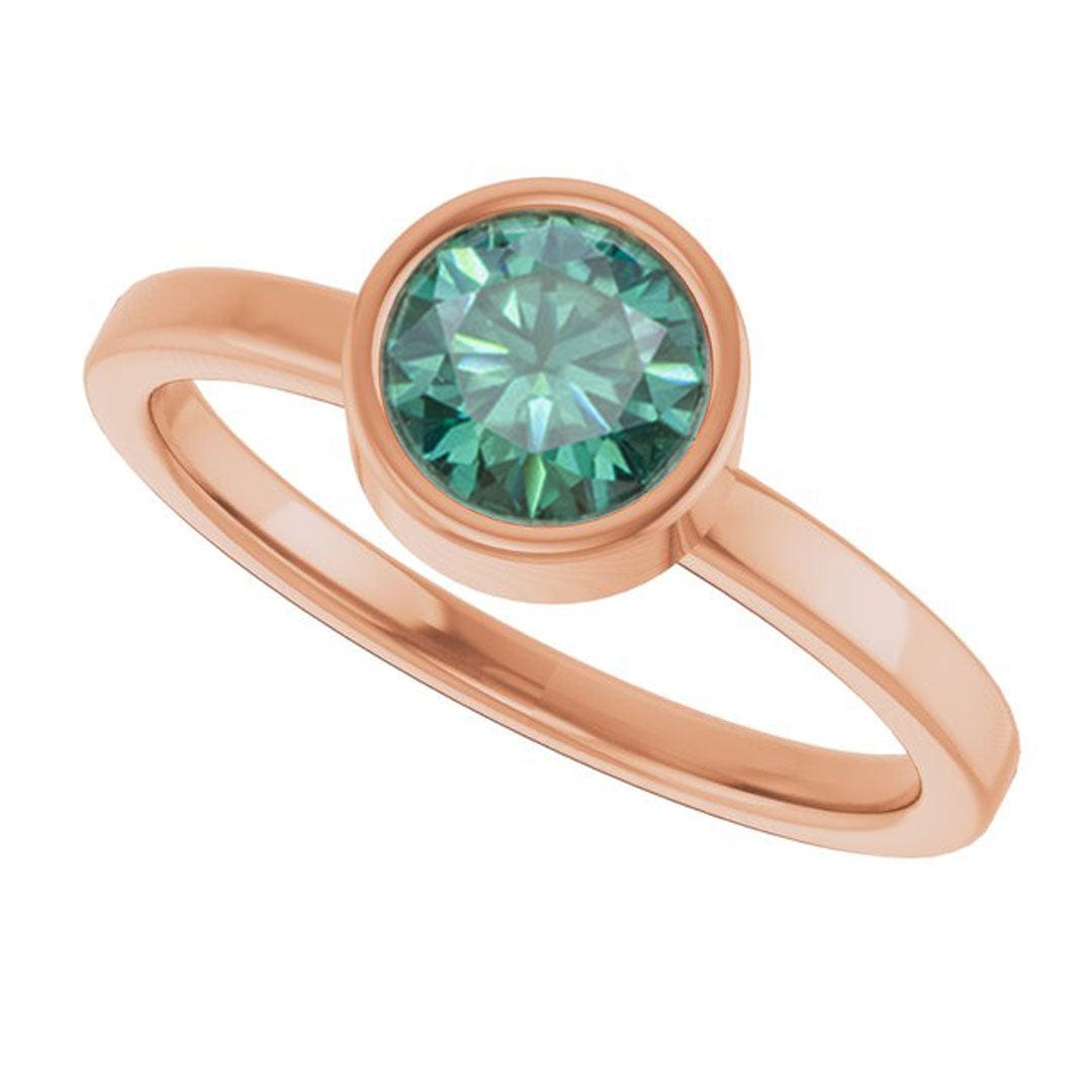 Minimal Round Green Moissanite Bezel Low Profile Solitaire Engagement Ring