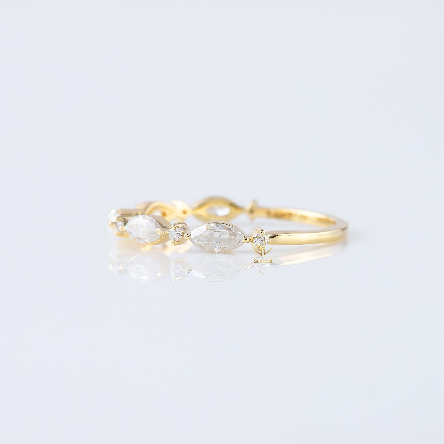 Minimalist Marquise & Round Moissanite Matching Eternity Band