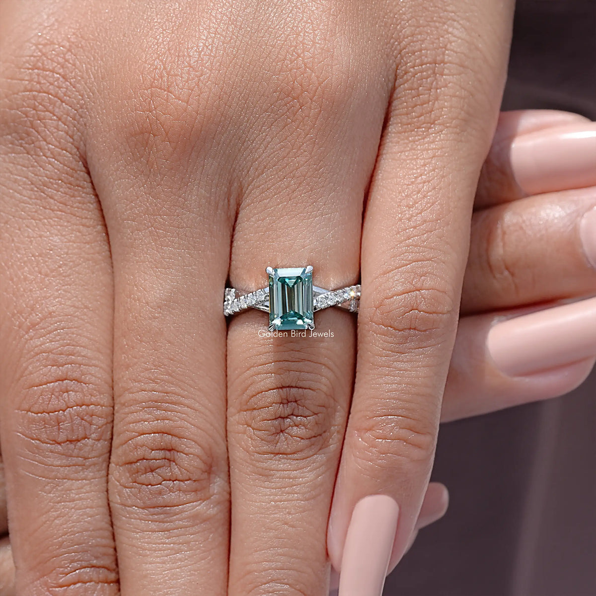 Emerald Cut Moissanite Twisted Wedding Ring