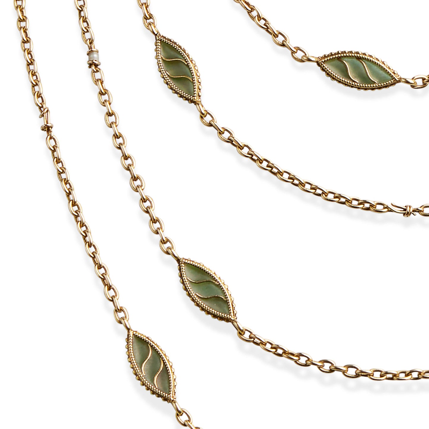 French Art Nouveau 18K Gold and Plique-à-jour Enamel Longchain Necklace