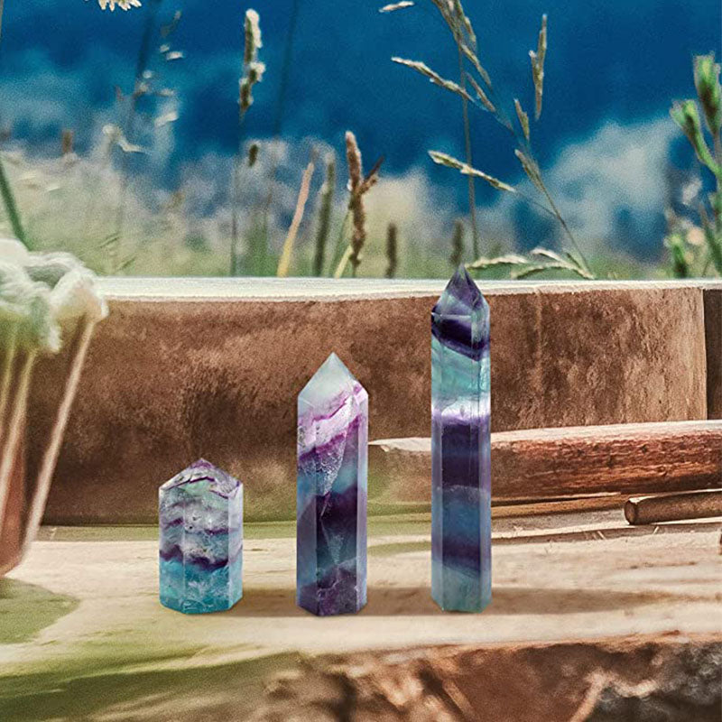 Natural Rainbow Fluorite Hexagonal Crystal Wand