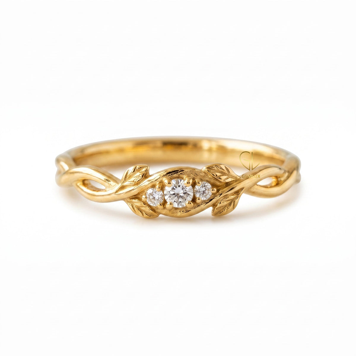 Nature Inspired Round Lab Grown Diamond Leaf Vine Engagement Ring