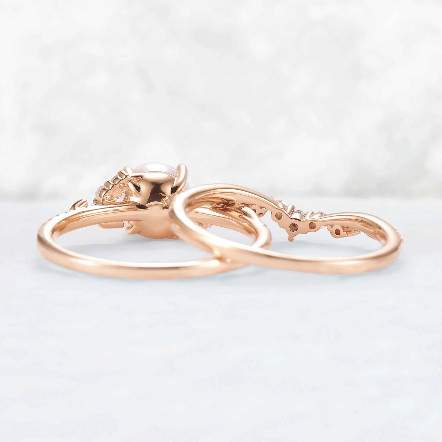 Nature Inspired Natural Pearl Leafy Gemstone Ring Set 2pcs