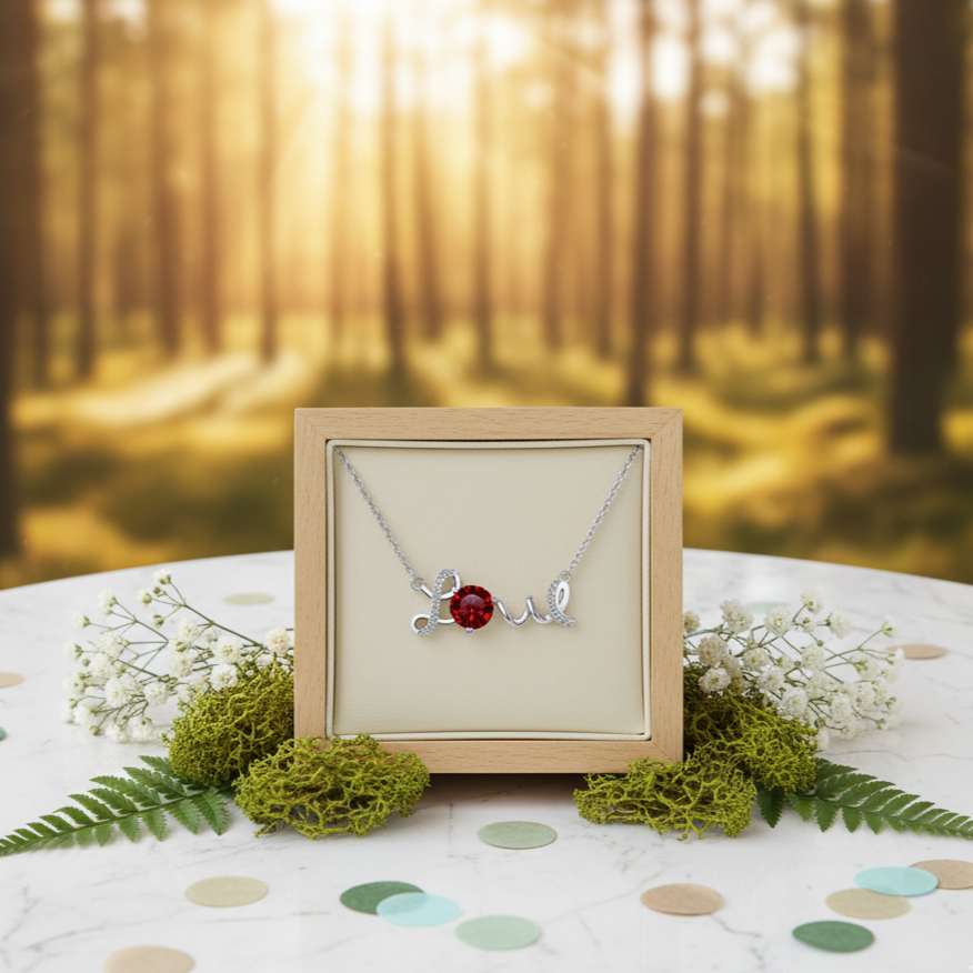 1.0 Ct Round Cut Ruby Love Necklace Birthstone