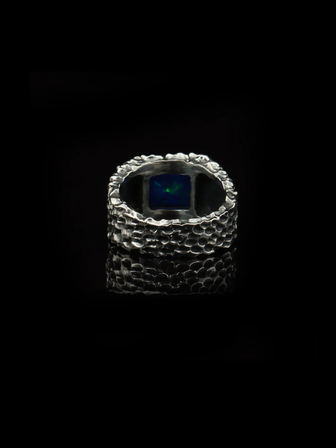 Blue Fire Opal Forge Ring – 925 Sterling Silver