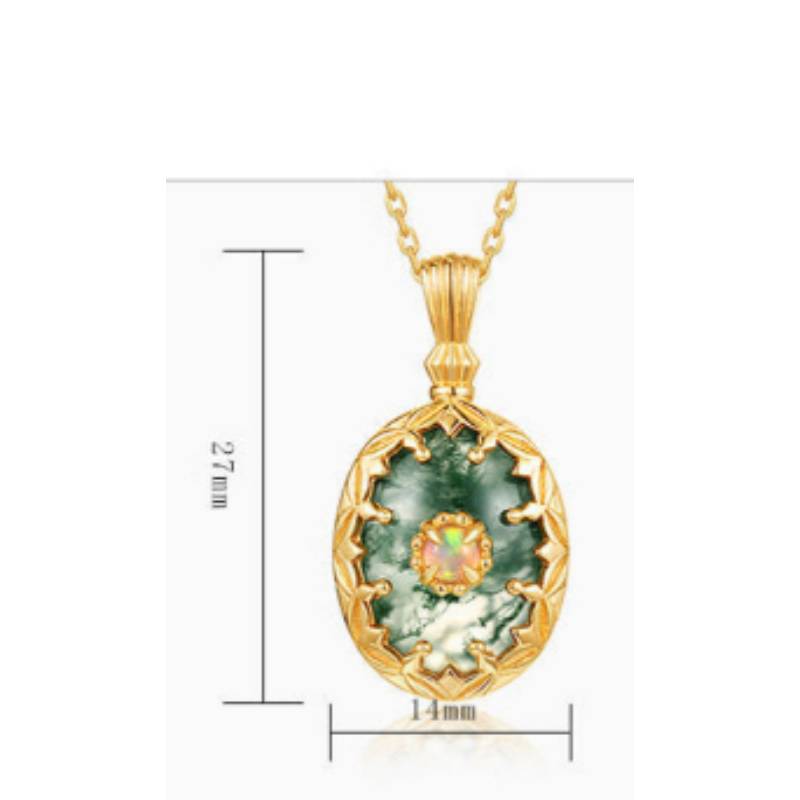 Oval Cut Moss Agate Vintage Necklaces - "Blanche"