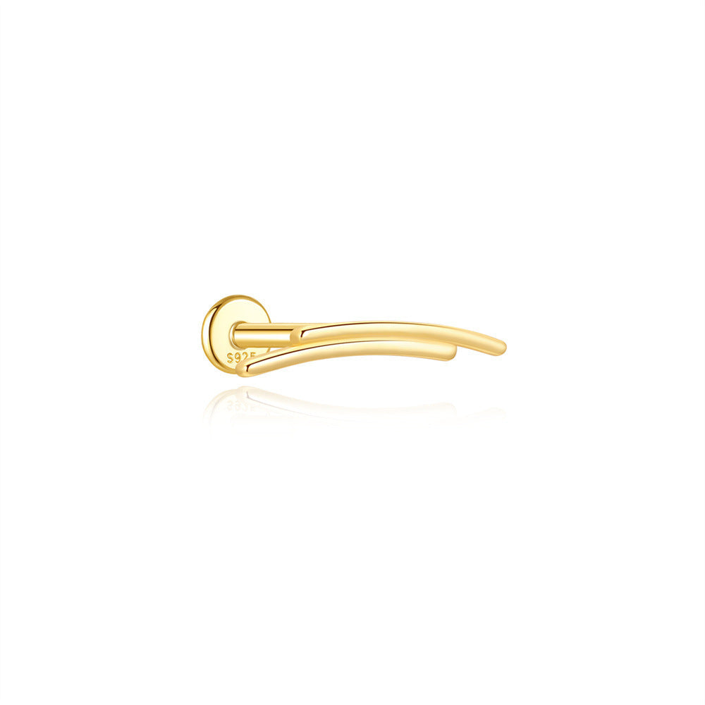 S925 Sterling Silver Gold Plated Double Curved Bar Flat Back Cartilage Earring