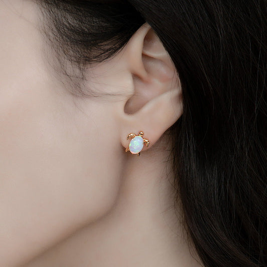 Ocean Series Turtle Stud Earrings �Cute & Versatile Synthetic Opal Turtle Earrings for Women
