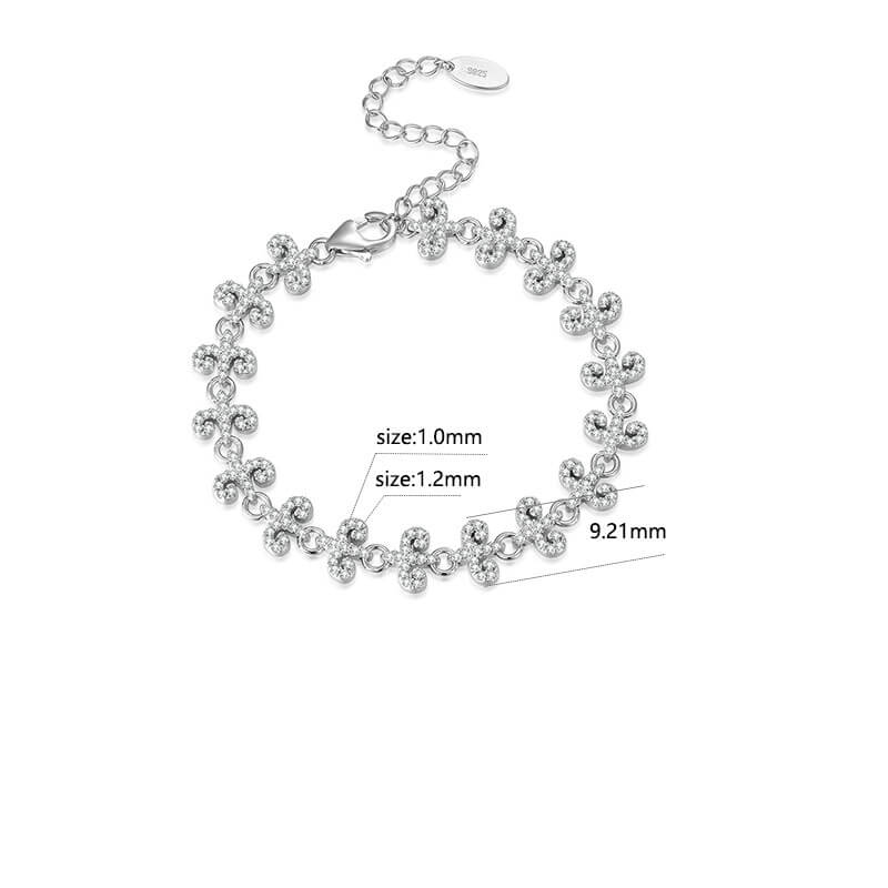 Shiny round cut moissanite bracelet, rhodium plated, 925 sterling silver