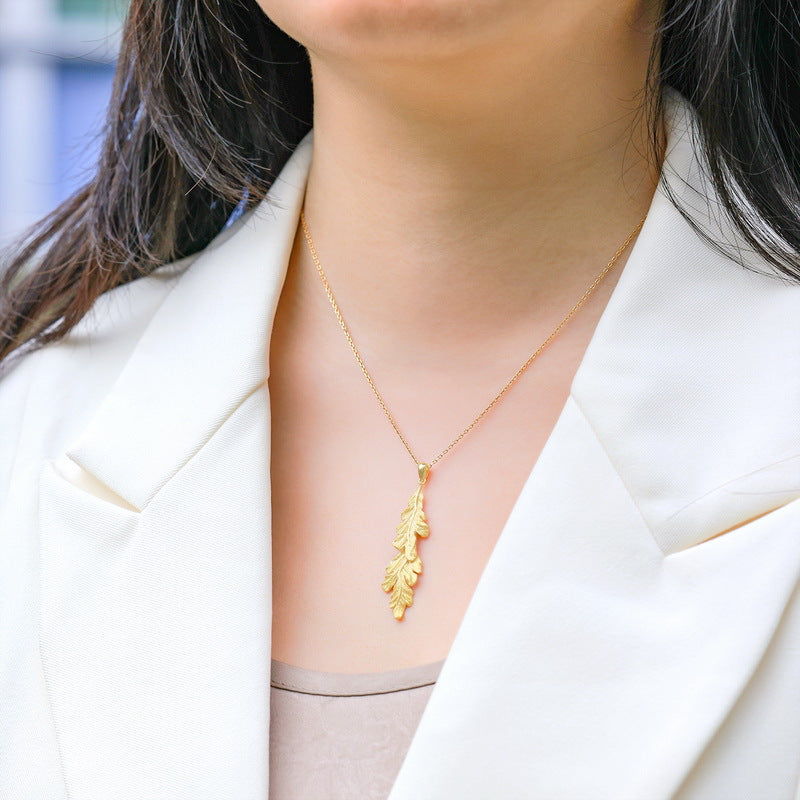 Leaf Pendant Clavicle Chain �Hand Brushed S925 Silver Gold Plated Necklace
