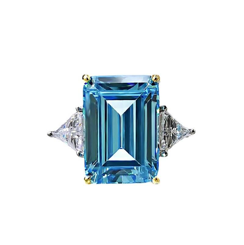 Bright Emerald Cut Blue Stone Sterling Silver Engagement Ring