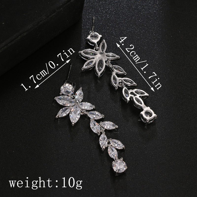 Long Crystal Chandelier Zircon Bridal Earrings, Wedding Earrings