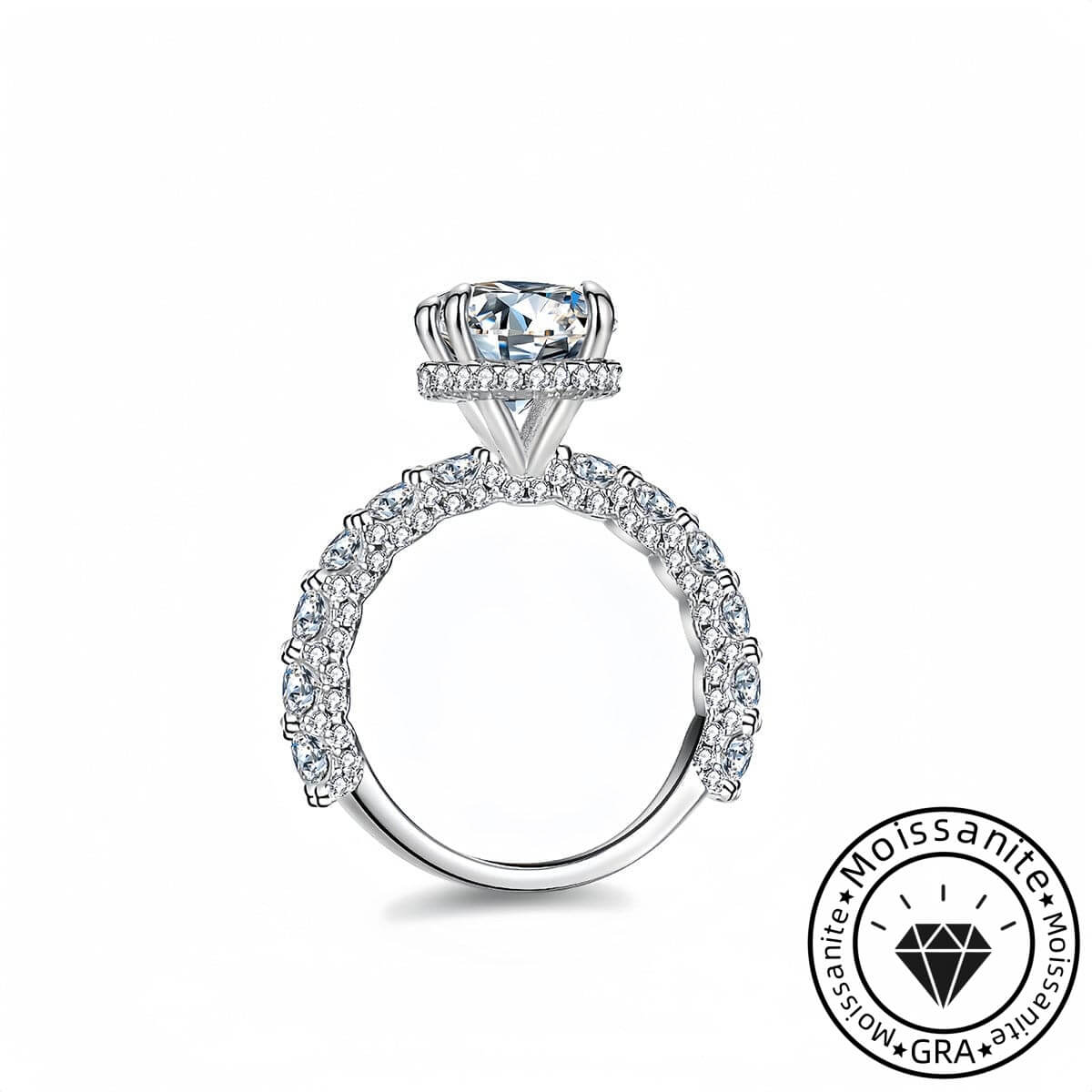 Solarii Moissanite 3.0ct Round Cut 925 Sterling Silver Engagement Ring